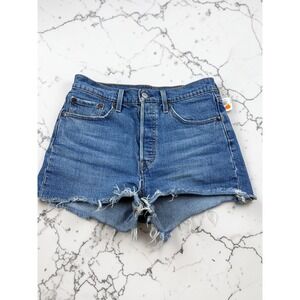 Levis 501 Original High Rise Cut Off Denim Shorts Blue M Wash W28 Button Fly